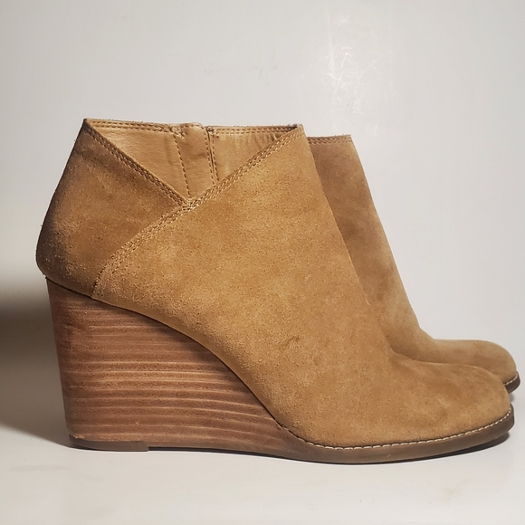 Lucky Brand Women's Bootie Yakeena Zip Wedge Honey Tan Oiled Suede Ankle Sz. 10 - Picture 6 of 14